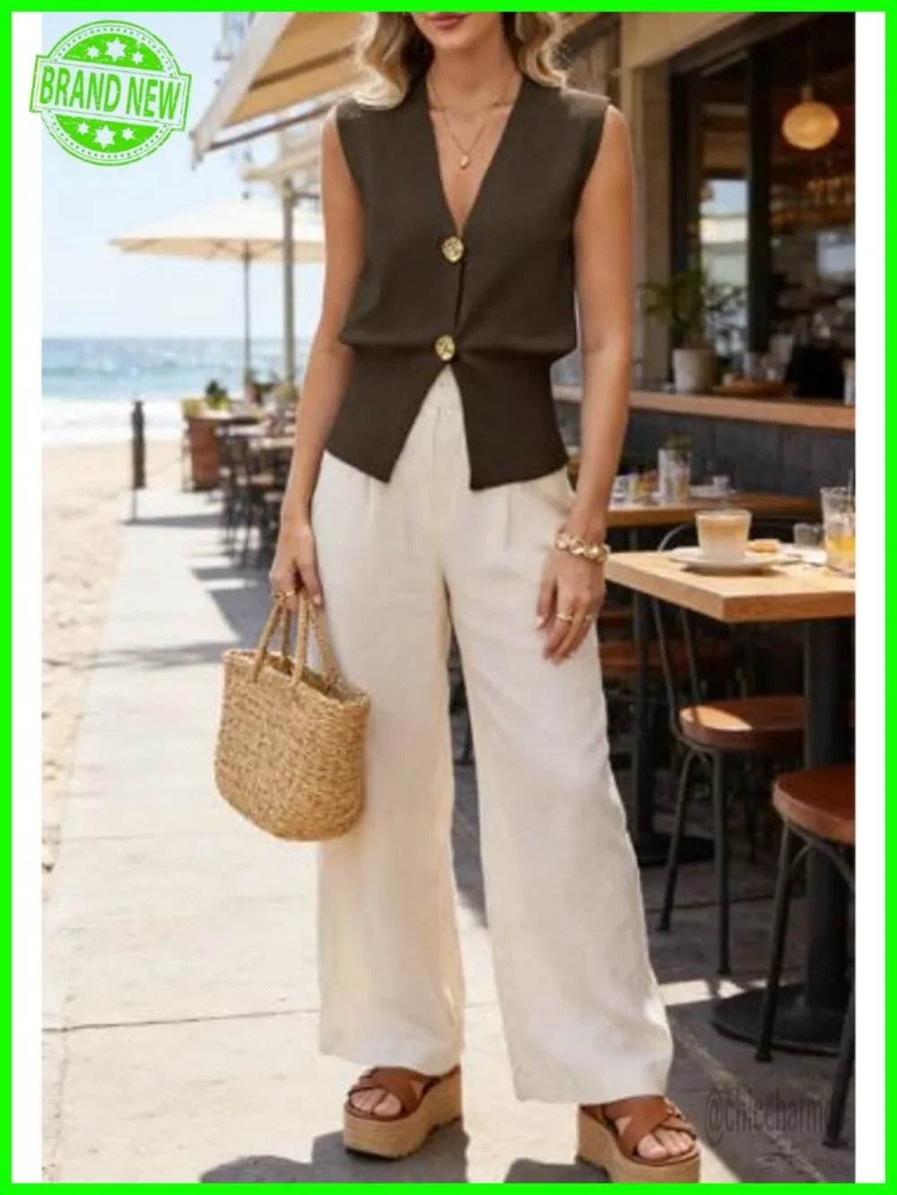 Women's Button Up V-Neck Knit Vest Sleeveless Cardigan Tank